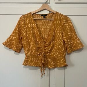 Forever 21 Mustard Polka Dot Blouse Crop Top Size Small